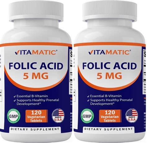 pack vitamatic folic acid mg  mcg  vegetarian tablets vitamin  folate
