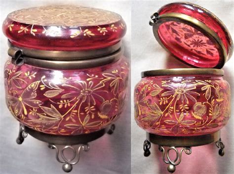 Bohemian Cranberry Glass Hinged Box Moser Collectors