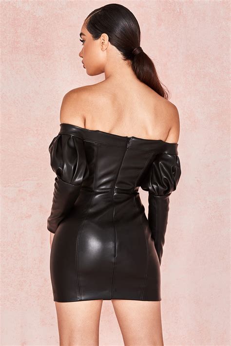 new update sexy elegant black off shoulder leather women party outfit