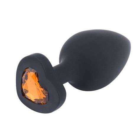 heart shaped jeweled silicone buttplug black butt plug