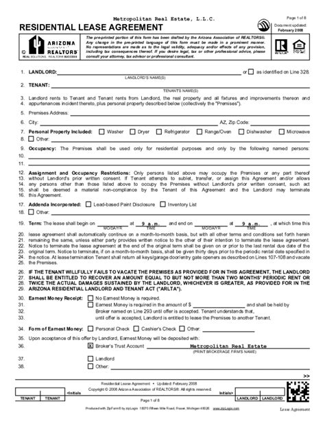 arizona residential lease agreement template   fill  sign
