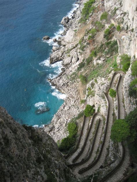 aerial view   steps   side   cliff   ocean