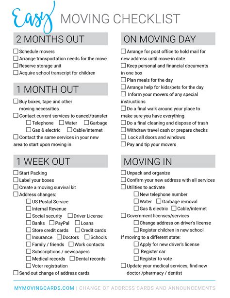 printable moving checklist personalized moving cards
