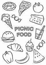 Food Coloring Pages Print Printable Easy Colouring Kids Cute Color Choose Board Breakfast Sheets Books Picnic sketch template