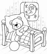 Coloring Teddy Sleeping Bear Pages Sleep Drawing Pajama Printable Party Kids Sleepover Comfort Book Colouring Pajamas Cute Sheets Color Month sketch template