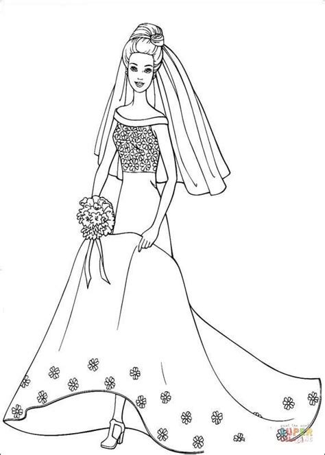 barbie  wedding dress coloring page  printable coloring pages