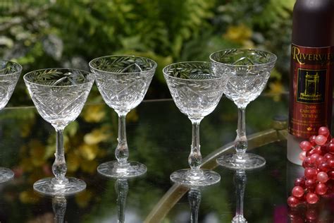 Vintage Etched Crystal Wine Cordials Glasses Set Of 6 After Dinner