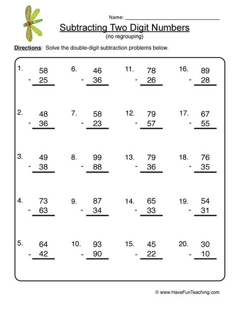 digit subtraction  regrouping worksheet  fun teaching
