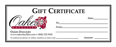 gift certificate  mail oakes daylilies