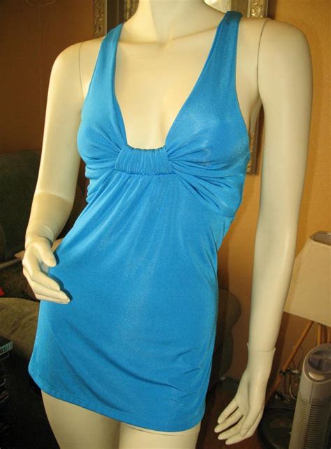 wet seal womens blue sleeveless empire waist cleavage top blouse x back