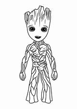 Groot Coloring Baby Pages Printable Cute Small Kids Chibi Vase Flower sketch template