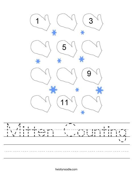 mitten counting worksheet twisty noodle