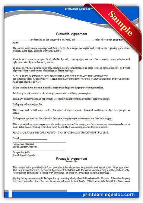 printable prenuptial agreement form generic
