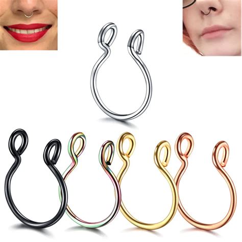 1pcs Steel Faux Sexy Nose Ring Fake Septum Hoop Nostril Industrial
