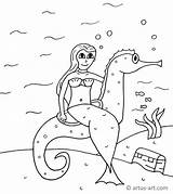 Meerjungfrau Seepferdchen Ausmalbild sketch template