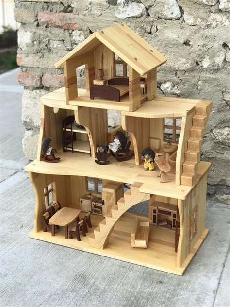 wooden dollhouse christmas gift  kid stackable large etsy   wooden dollhouse doll