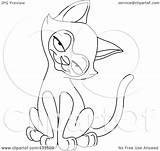 Cat Sitting Coloring Outline Illustration Head Clipart Cocked Royalty Yayayoyo Rf sketch template