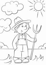 Farmer Cartoon Coloring Drawing Pitchfork Pages Printable Farm Community Helpers Categories sketch template