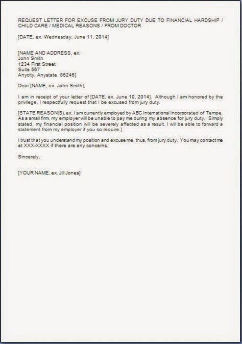 jury duty excuse letter template serviceformnet