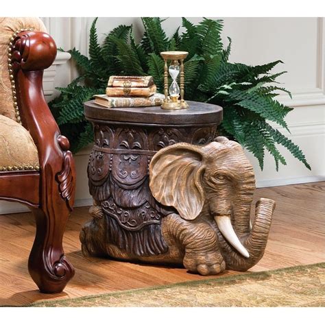 design toscano sultans elephant boho decor side table   polyresin woodtone elephant