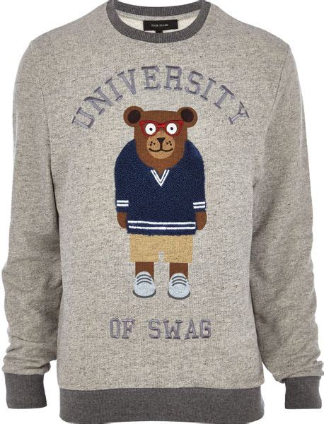 river island grey university bear sweatshirt in brown for men grey lyst