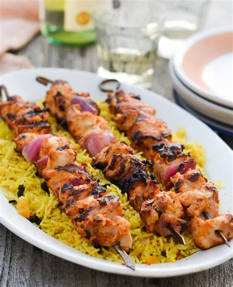 middle eastern style grilled chicken kabobs    chef