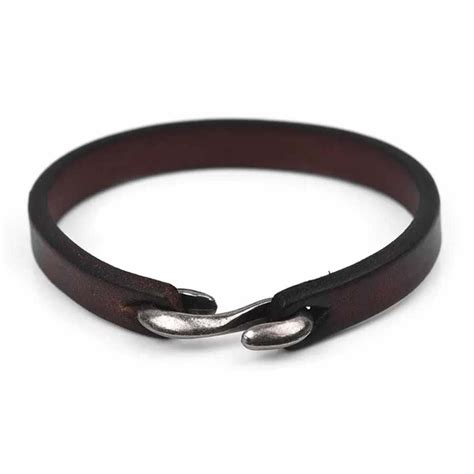 mens brown leather bracelet  metal hook closure ndamus london wolf badger