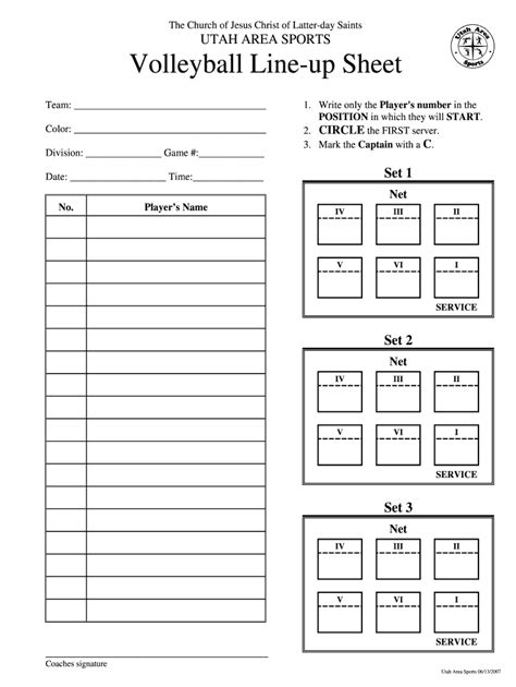 printable volleyball lineup sheet template printable templates