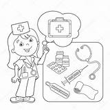 Doctor Aid Coloring Pages Kit Outline Cartoon Medical Drawing Kool Kids Man Printable Instruments Color Hospital sketch template