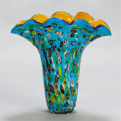 Tall Blue Murano Glass Millefiori Vase At 1stdibs Murano Millefiori