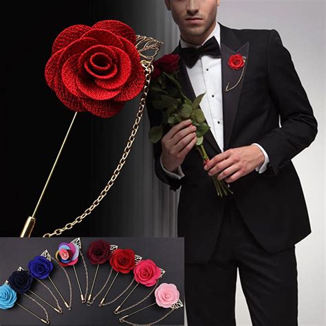 Men Rose Brooches Fashion Brooch Pin Accessories Wedding Lapel Badge