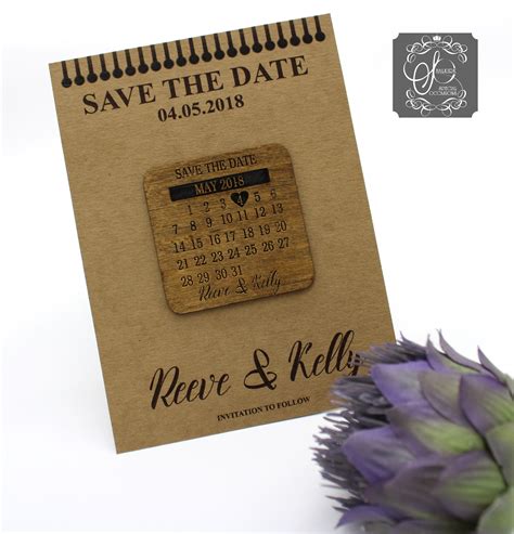 save  date magnet calendar style brown card