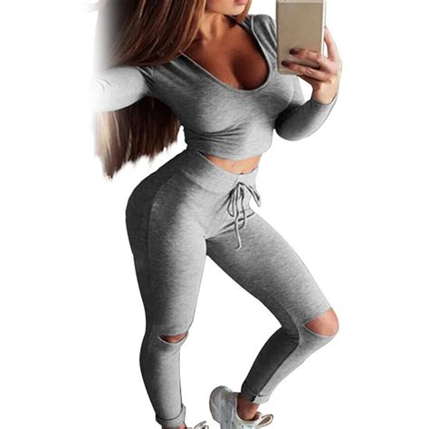 buy sexy solid running sports suit fitness gym