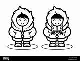 Eskimo Eschimese Inuit Colorare Arctic Piana Nella Bambino Nord Plat Coppia Fumetto Sveglia Artica Giovane Coppie Nello Flachen Arktische Leute sketch template