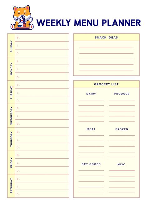 awesome  printable grocery list  meal planner