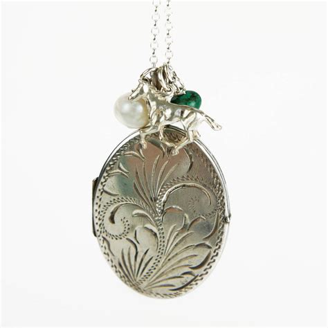 extra large vintage silver locket necklace  lime tree design notonthehighstreetcom