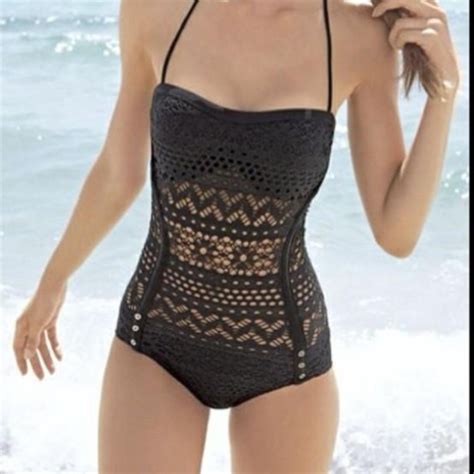 Swimwear Black Bikini Lace Bikini Crochet One Piece
