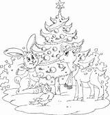 Coloring Animal Pages Christmas Animals Tree Around Colouring Kids Printable Under sketch template