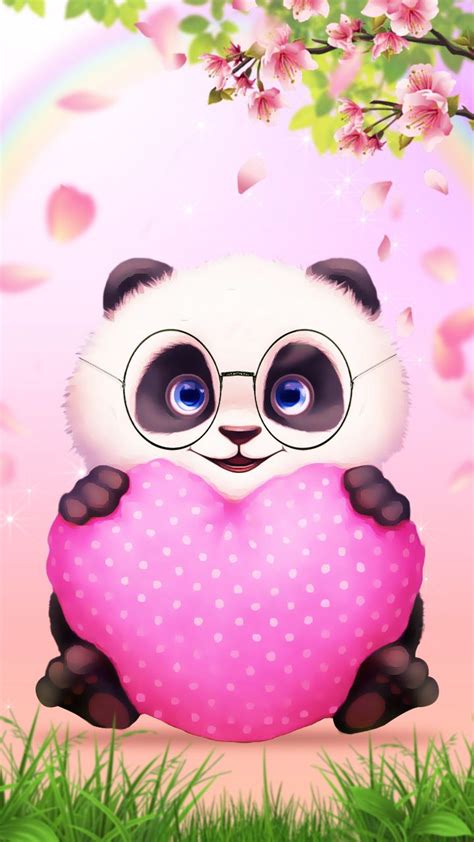 🔥 Download Hi Panda Cute Love Pink Heart Cartoon Style Wallpaper By