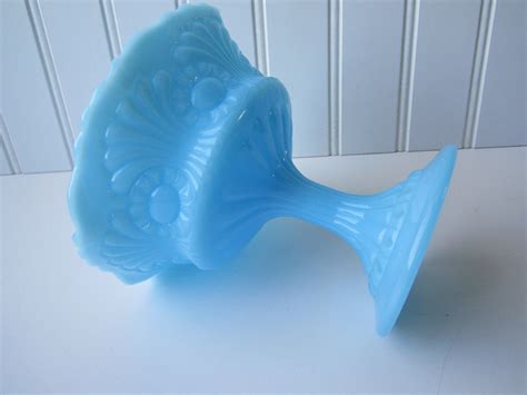 vintage fenton blue milk glass compote by mymilkglassshop