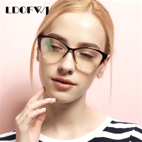 ldofwj fashion brand cat eye glasses women plain clear