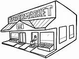 Coloring Store Grocery Supermarket Pages Shop Clipart Kids Shopping Drawing Building Children Popular Groceries Doghousemusic sketch template