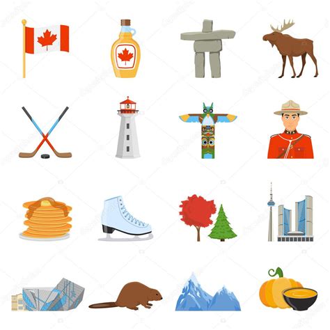 canada national symbols flat icons collection stock vector