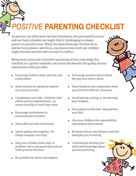 positive parenting checklist downloadable   success