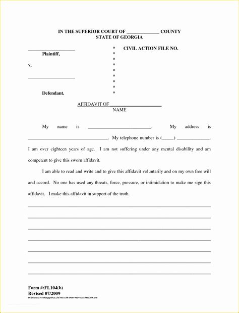 legal documents templates   affidavit form template  word