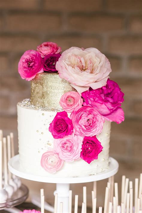 california garden wedding layered  pink wedding cakes  flowers gold wedding cake
