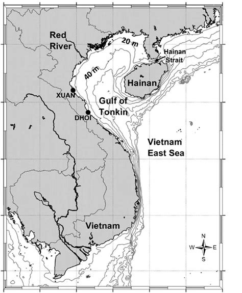 map  vietnamese coastal waters overlaid    depth contours  scientific diagram