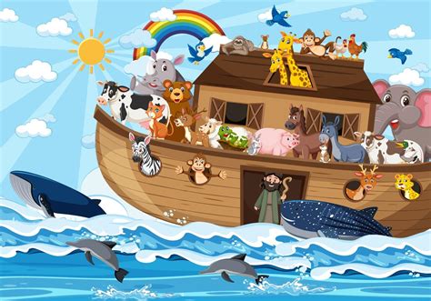 noahs ark  animals   ocean scene  vector art  vecteezy