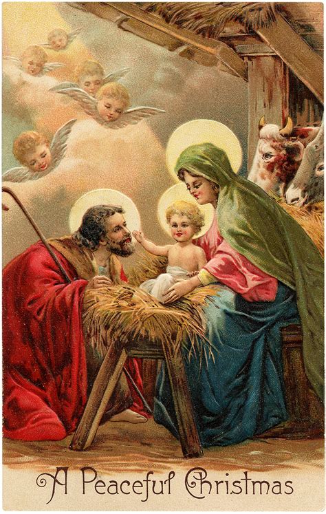 vintage peaceful christmas nativity image the graphics fairy