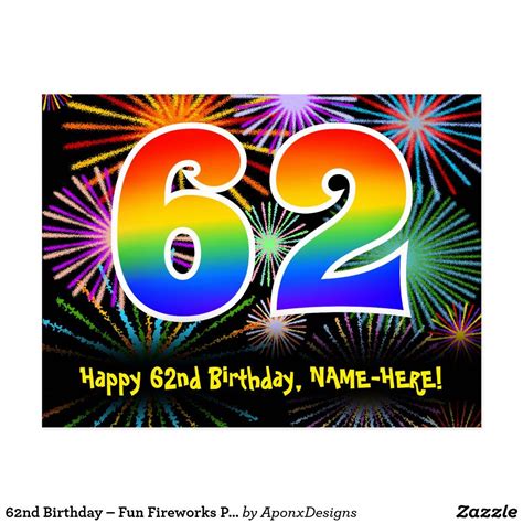 birthday fun fireworks pattern rainbow  postcard zazzle